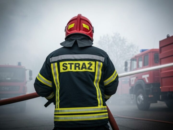 Pożar w Mierzynie: Strażacy walczą z ogniem, apelują o ostrożność na drodze