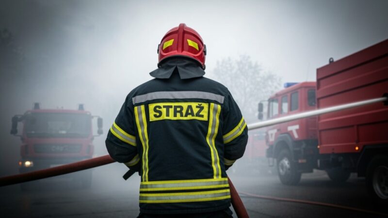 Pożar w Mierzynie: Strażacy walczą z ogniem, apelują o ostrożność na drodze